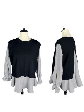 Joh Layered Cable Combo 2 in 1 Shirt Sweater Over Striped Tunic Top Peplum L NEW